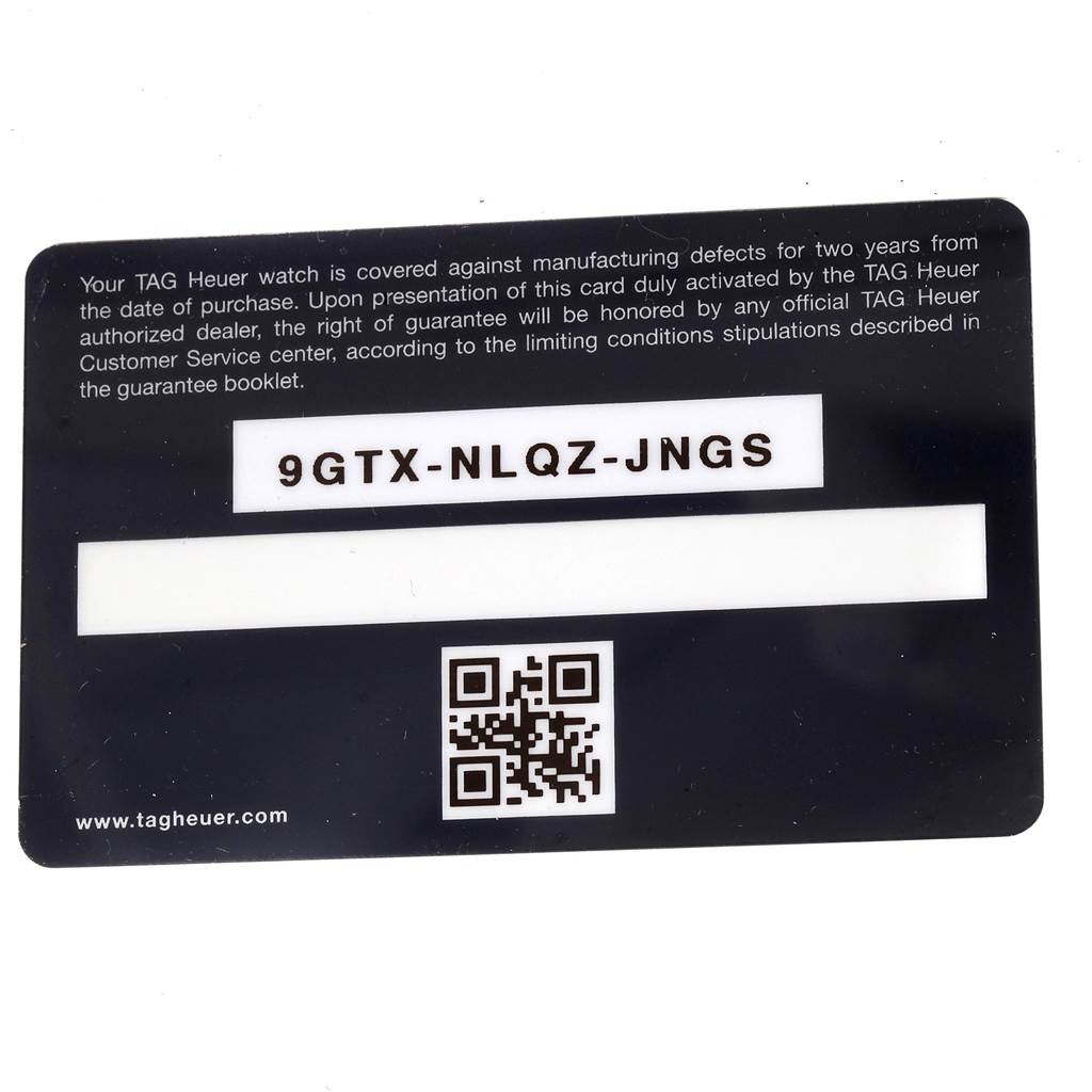 The image shows a guarantee card for the Tag Heuer Carrera WAR5010.BA0723 Men
s Stainless Steel Black Dial WAR5010.BA0723 Men
s Stainless Steel Black Dial model watch.