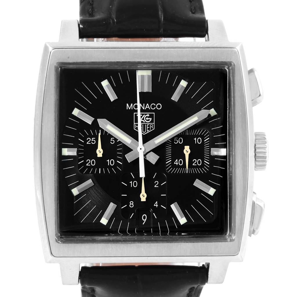 Tag Heuer Monaco Automatic Black Strap Mens Watch CW2111 | SwissWatchExpo