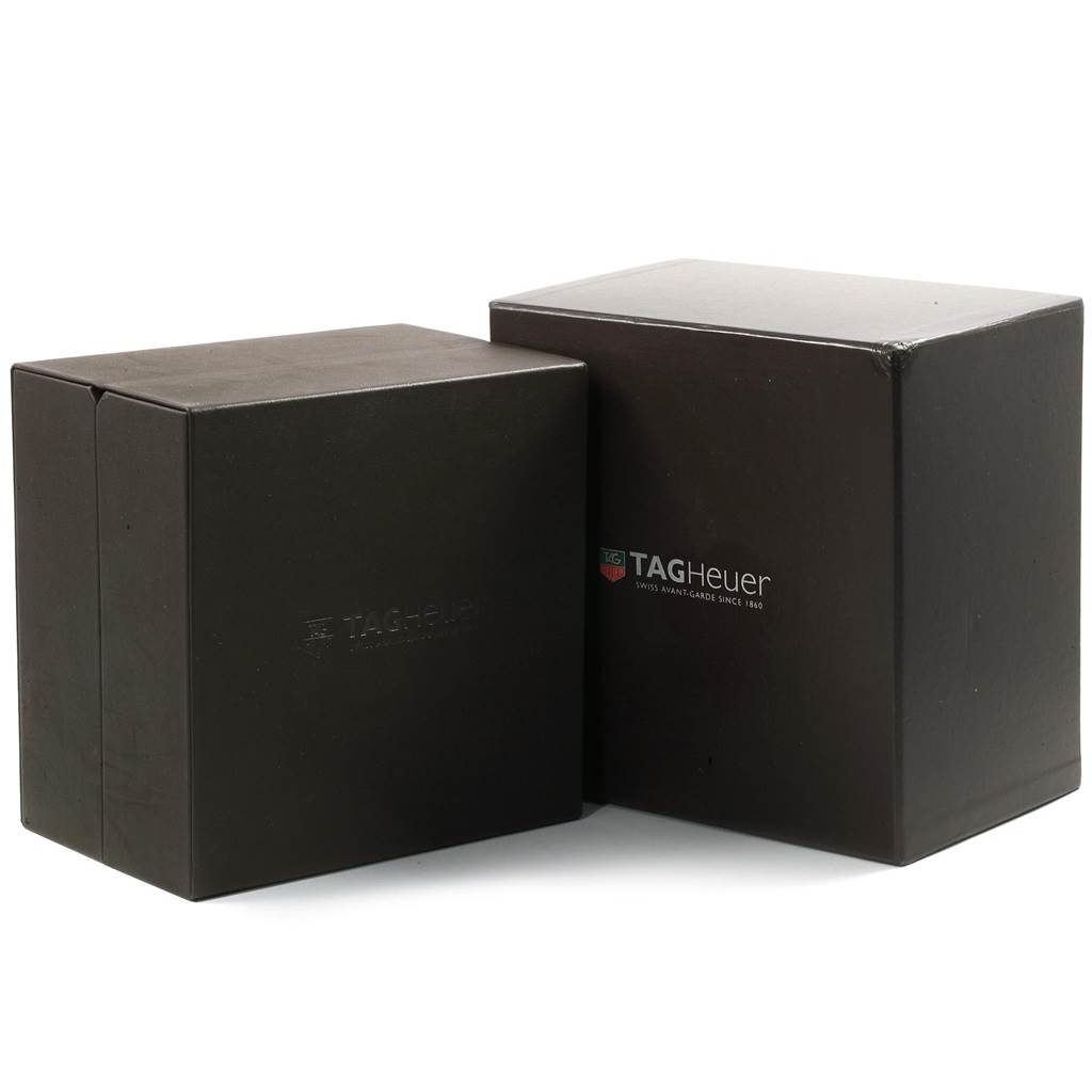 The image shows the packaging boxes for a Tag Heuer Carrera CAR2A1Z.FT6044 Men's Titanium Black Dial CAR2A1Z.FT6044 Men's Titanium Black Dial model watch.