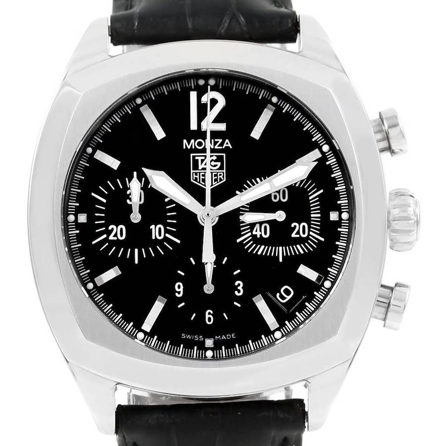 Tag Heuer Monza Black Dial Chronograph Steel Mens Watch CR2113 SwissWatchExpo