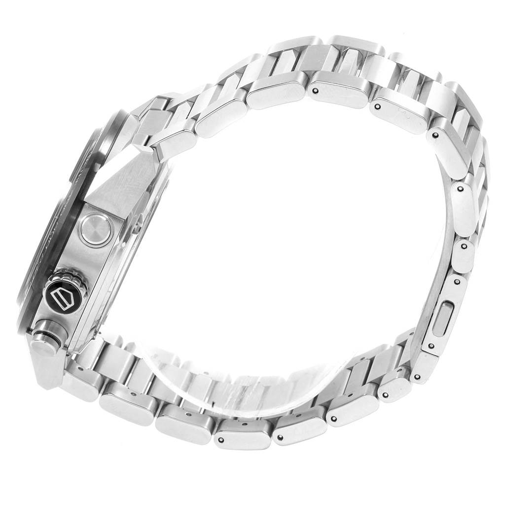 The image shows the side view of a Tag Heuer Carrera CAR201V.BA0714 Men
s Stainless Steel Black Dial CAR201V.BA0714 Men
s Stainless Steel Black Dial watch, focusing on its stainless steel bracelet and side buttons.