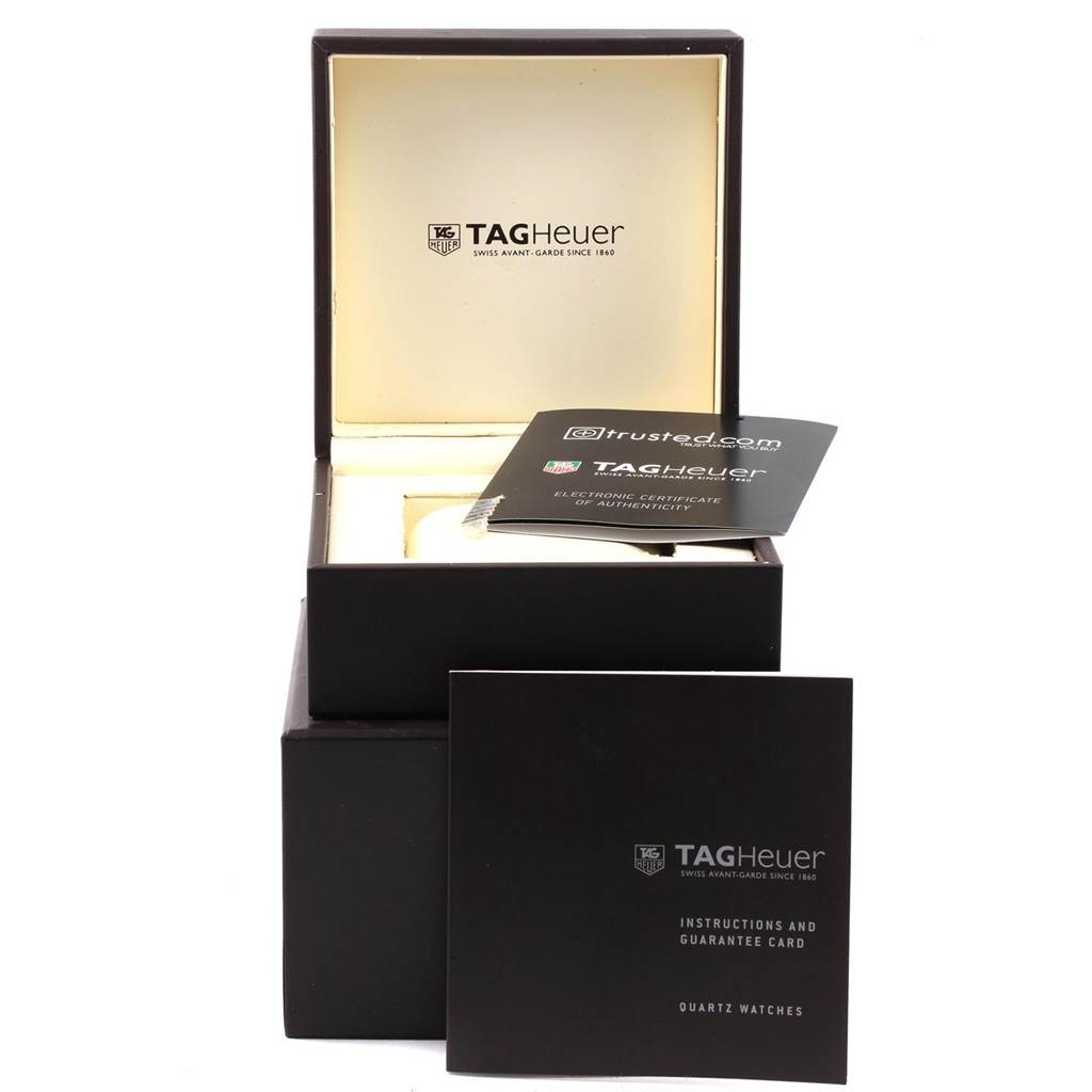 The image shows the packaging, instruction manual, and authenticity card for the Tag Heuer Aquaracer WAJ1111.BA0870 Men's Stainless Steel Grey Dial WAJ1111.BA0870 Men's Stainless Steel Grey Dial.