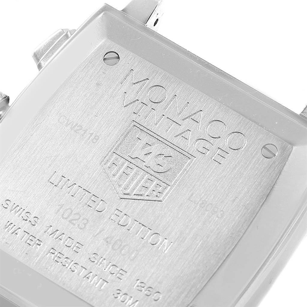 This image shows the back case of the Tag Heuer Monaco Vintage Limited Edition watch.
