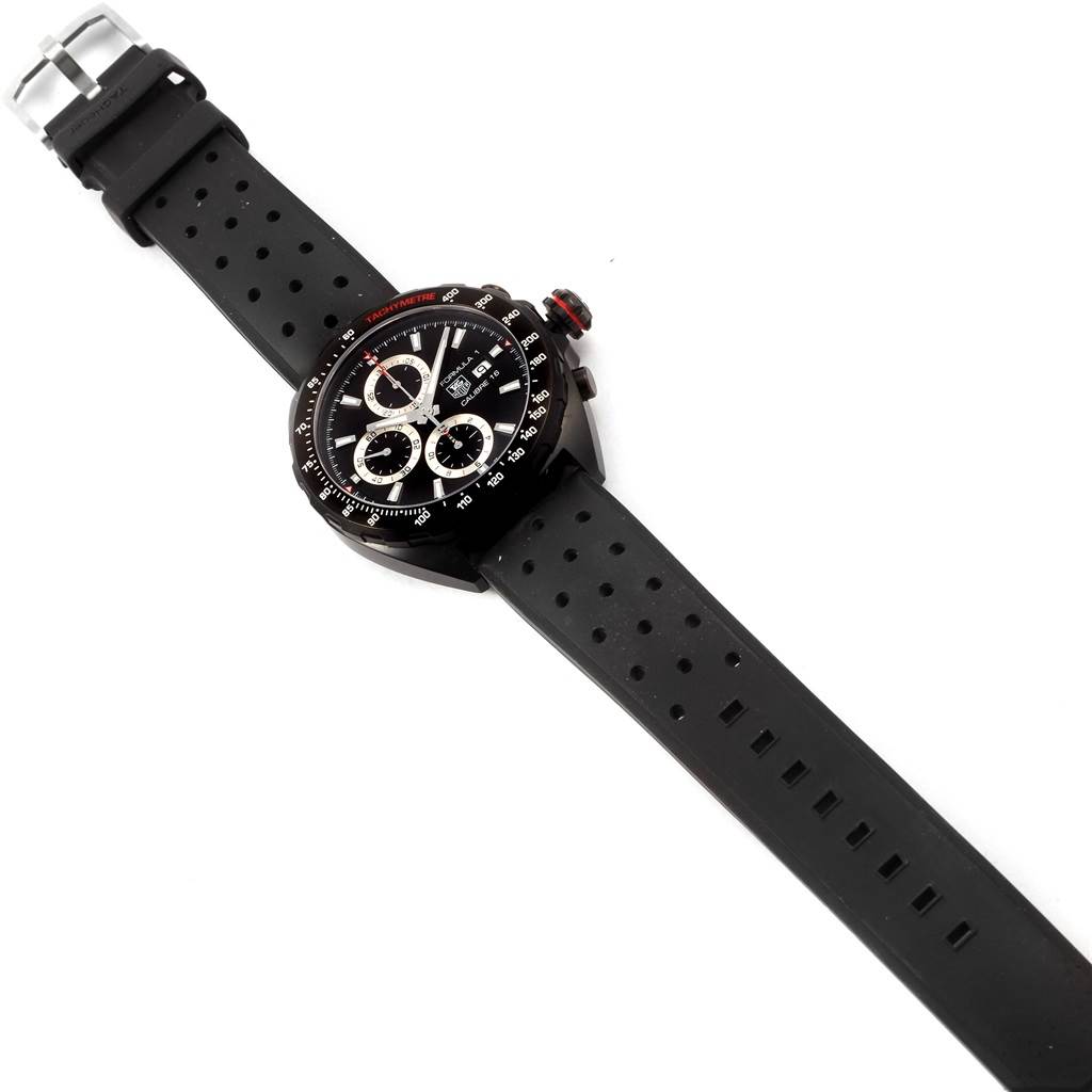 The Tag Heuer Formula 1 CAZ2011.FT8024 Men's Titanium Black Dial CAZ2011.FT8024 Men's Titanium Black Dial watch is displayed from the top view, showing the full watch face, strap, and buckle.