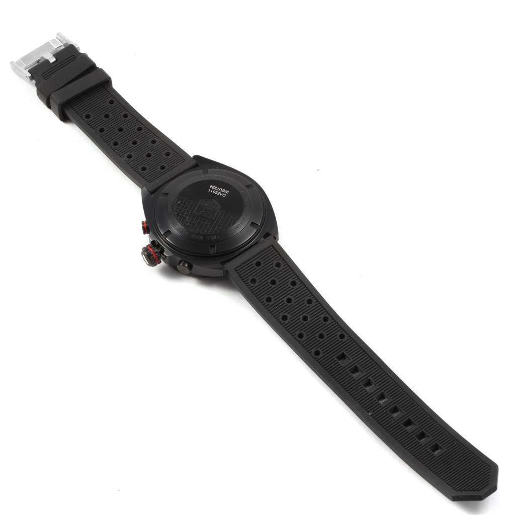 The image shows the back view of a Tag Heuer Formula 1 CAZ2011.FT8024 Men's Titanium Black Dial CAZ2011.FT8024 Men's Titanium Black Dial watch with its wrist straps fully extended.