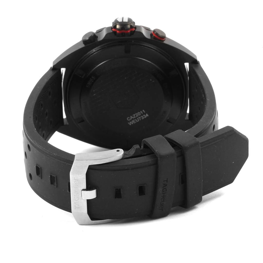 The image shows the back view of a Tag Heuer Formula 1 CAZ2011.FT8024 Men's Titanium Black Dial CAZ2011.FT8024 Men's Titanium Black Dial watch, highlighting the strap and buckle.