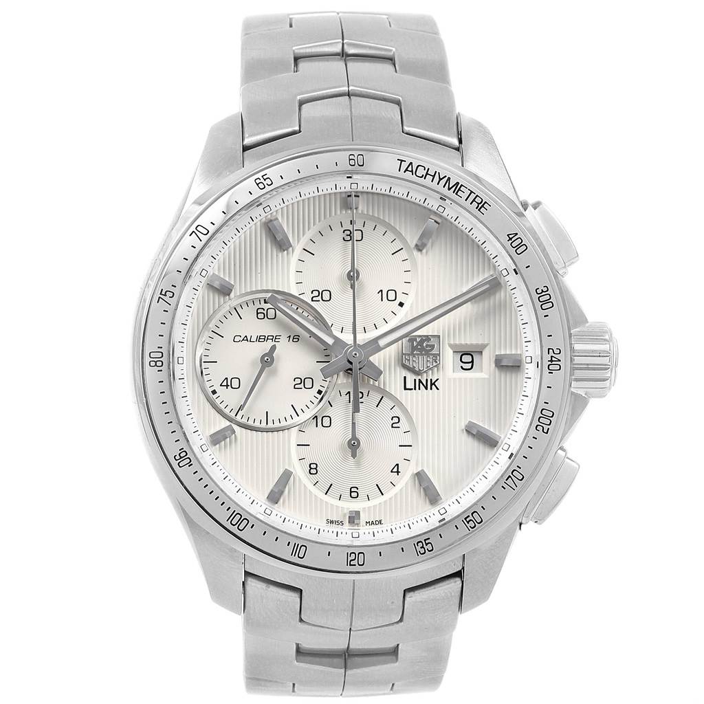 The Tag Heuer Link CJF211A.BA0594 Men's Stainless Steel Silver Dial CJF211A.BA0594 Men's Stainless Steel Silver Dial watch model is shown from a front angle, displaying its face, bezel, sub-dials, and bracelet.