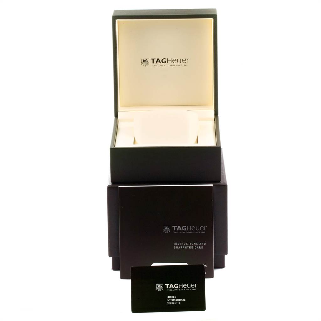 The image shows the open box, outer box, and guarantee card for the Tag Heuer Aquaracer WAK2111.BA0830 Men's Stainless Steel Blue Dial WAK2111.BA0830 Men's Stainless Steel Blue Dial watch.