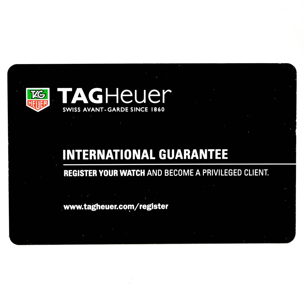The image shows an International Guarantee card for the Tag Heuer Carrera CAV511A.FC6225 Men's Stainless Steel Black Dial CAV511A.FC6225 Men's Stainless Steel Black Dial watch model.