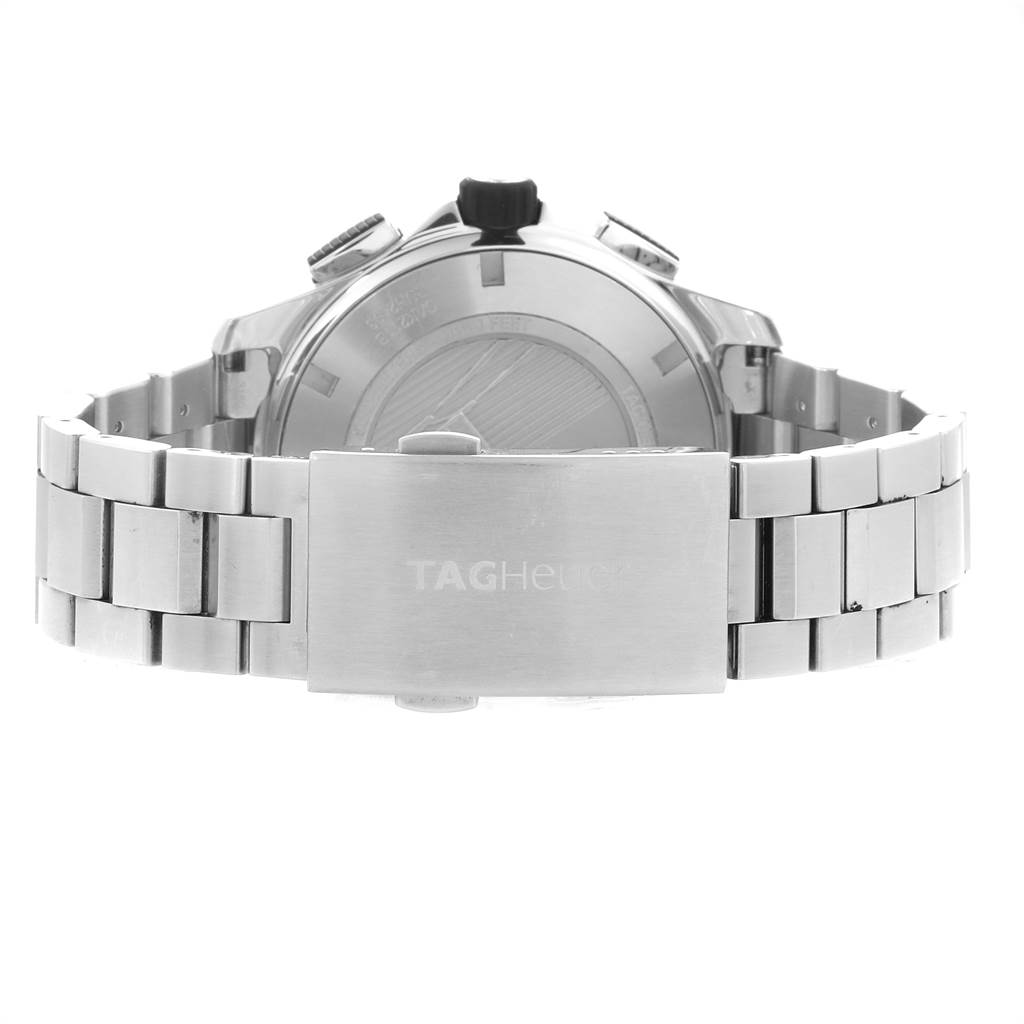 The image shows the back view of a Tag Heuer Aquaracer CAK211B.BA0833 Men's Stainless Steel Black Dial CAK211B.BA0833 Men's Stainless Steel Black Dial watch, highlighting the clasp and bracelet.