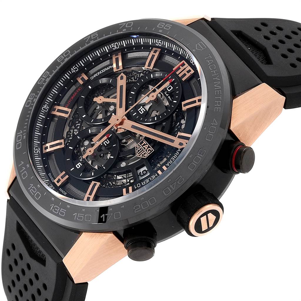 This image shows a Tag Heuer Carrera CAR205A.FT6087 Men's Titanium Black Dial CAR205A.FT6087 Men's Titanium Black Dial model watch from a front angle, highlighting its bezel, dial, and part of the strap.