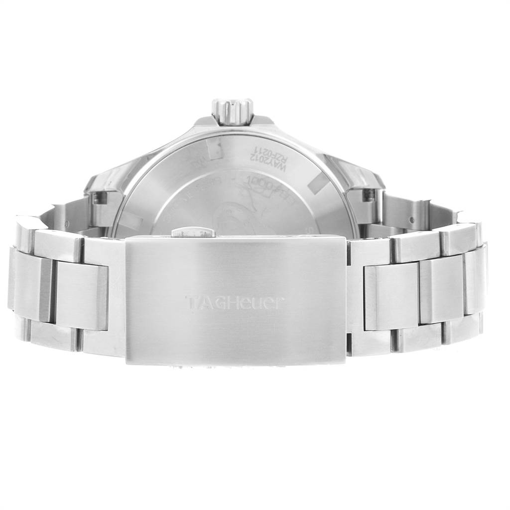 This image shows the back view of the Tag Heuer Aquaracer WAY2012.BA0927 Men's Stainless Steel Blue Dial WAY2012.BA0927 Men's Stainless Steel Blue Dial watch, focusing on the bracelet and clasp.