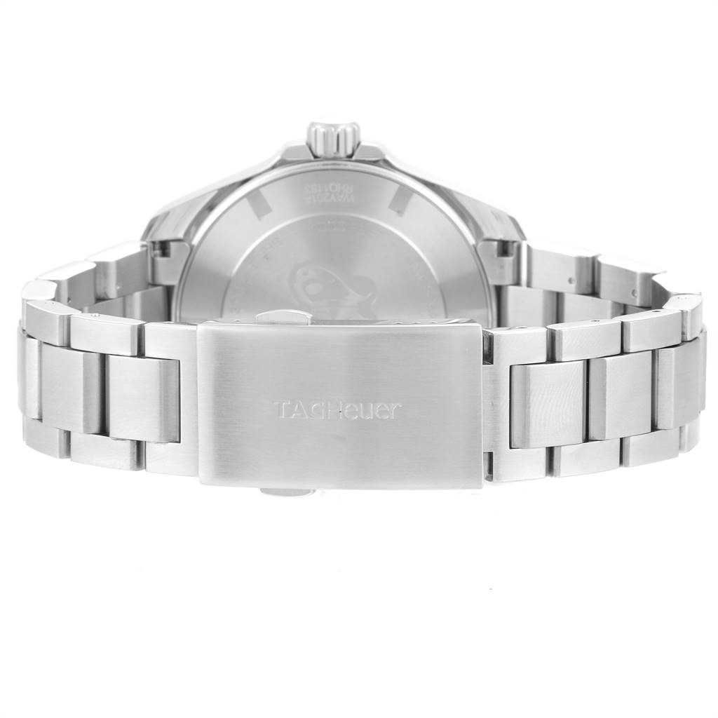 The image shows the back and bracelet of the Tag Heuer Aquaracer WAY201A.BA0927 Men's Stainless Steel Black Dial WAY201A.BA0927 Men's Stainless Steel Black Dial watch, including the clasp with the brand logo.
