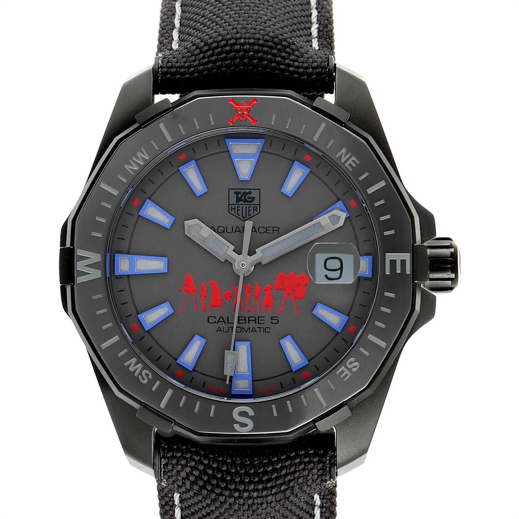 The Tag Heuer Aquaracer WAY218C.FC6364 Men's Titanium Grey Dial WAY218C.FC6364 Men's Titanium Grey Dial watch is shown from a front angle, displaying its face, bezel, and strap.