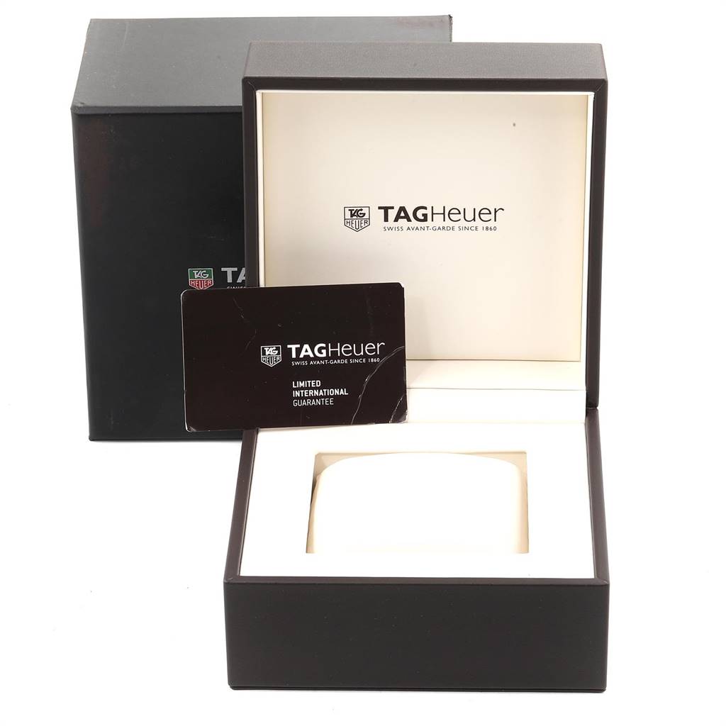 The image shows the packaging, display box, and international guarantee card for the Tag Heuer Monza CR2080.FC6375 Men
s Titanium Black Dial CR2080.FC6375 Men
s Titanium Black Dial watch.