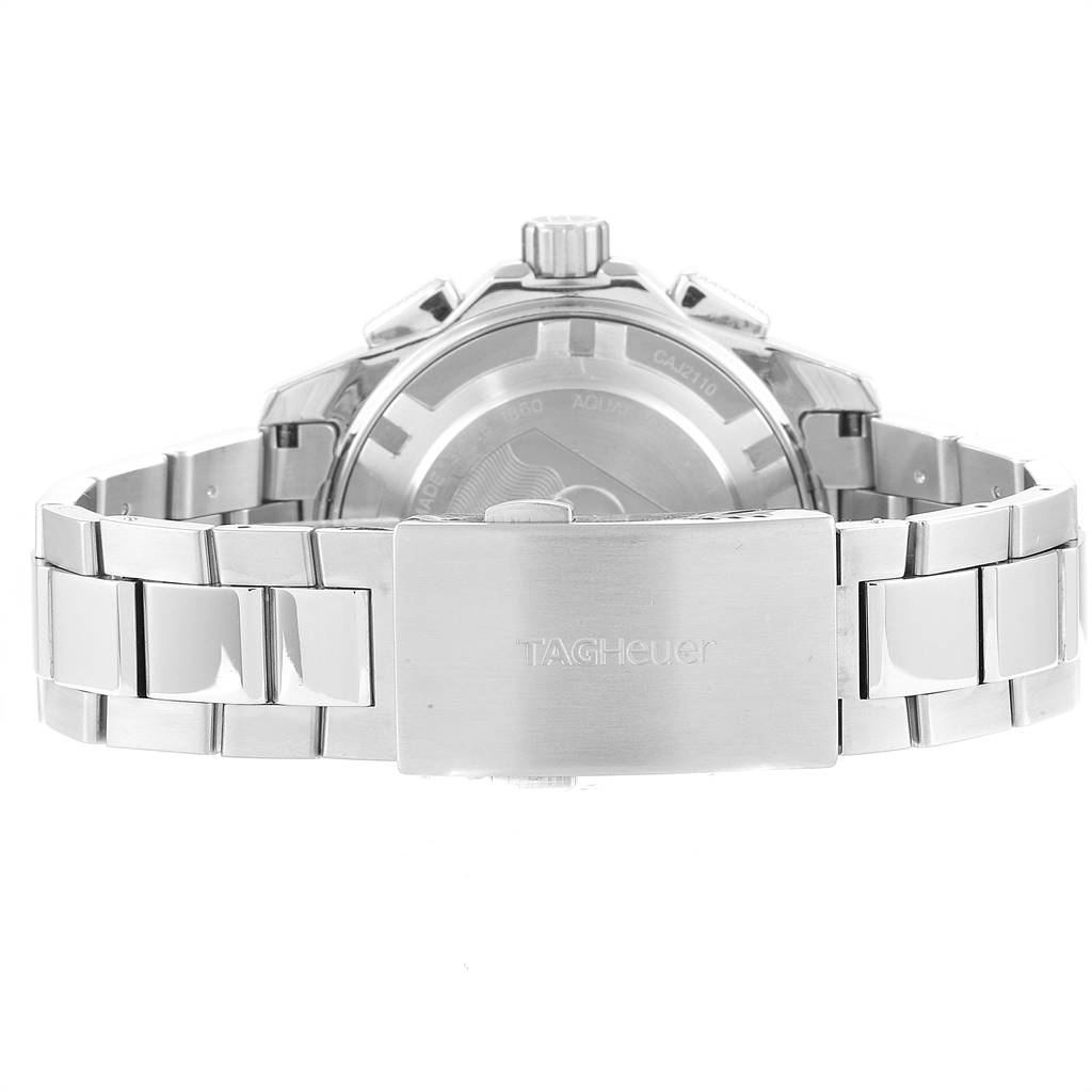 The image shows the back and clasp of the Tag Heuer Aquaracer CAJ2110.BA0872 Men's Stainless Steel Black Dial CAJ2110.BA0872 Men's Stainless Steel Black Dial watch, highlighting the bracelet and case back.
