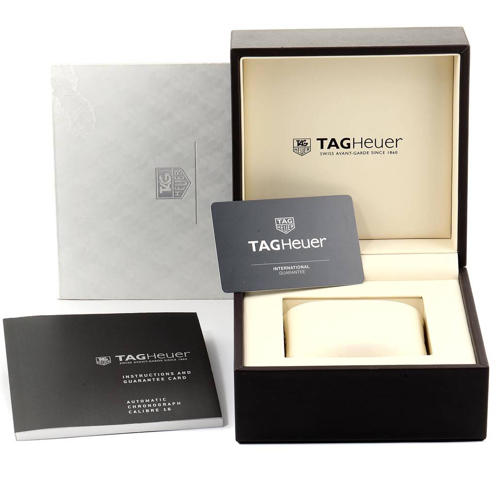 The image shows the packaging, instruction manual, and guarantee card for the Tag Heuer Carrera CV2A82.FC6237 Men's Titanium Black Dial CV2A82.FC6237 Men's Titanium Black Dial watch.