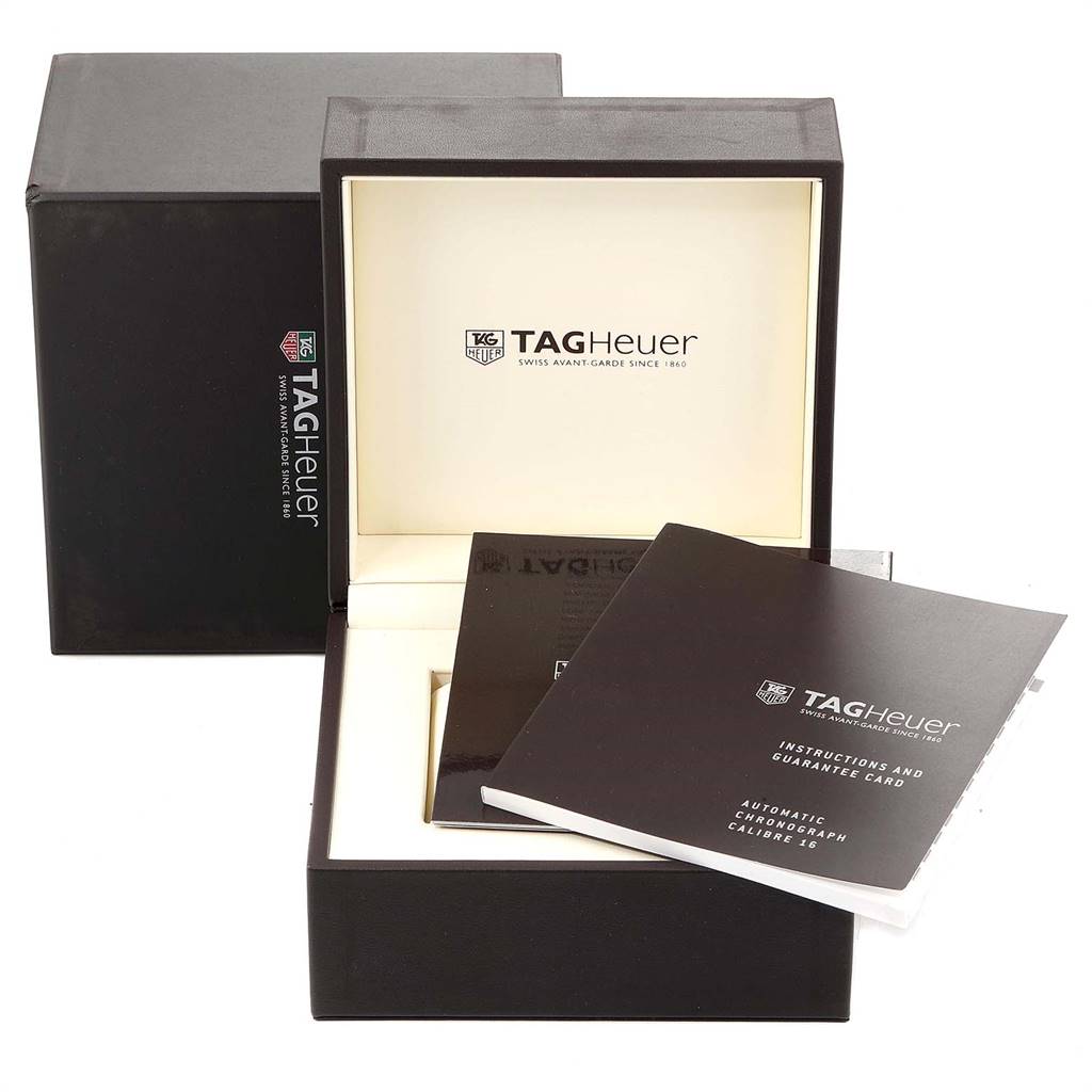 The image shows the packaging materials for a Tag Heuer Carrera CV2A1V.BA0738 Men's Stainless Steel Blue Dial CV2A1V.BA0738 Men's Stainless Steel Blue Dial model, including the box and instruction manuals.