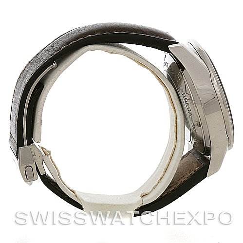 The image shows a side view of a Tag Heuer Carrera CV2013 Men's Stainless Steel Brown Dial CV2013 Men's Stainless Steel Brown Dial watch displaying the case, bezel, crown, and a leather strap.