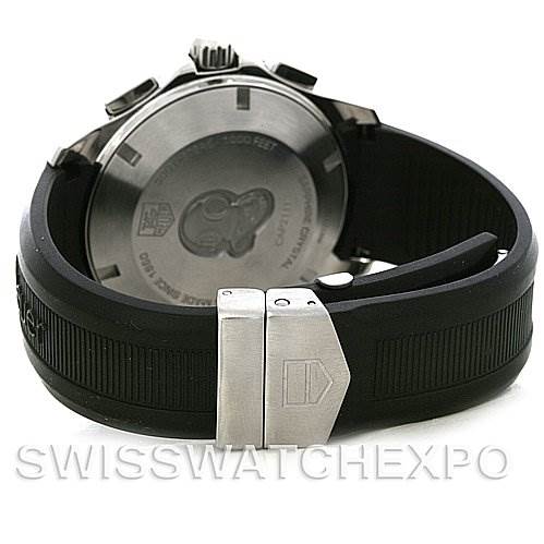 This image shows the back case and rubber strap with clasp of a Tag Heuer Aquaracer CAP2111.FT6028 Men's Stainless Steel Silver Dial CAP2111.FT6028 Men's Stainless Steel Silver Dial watch.