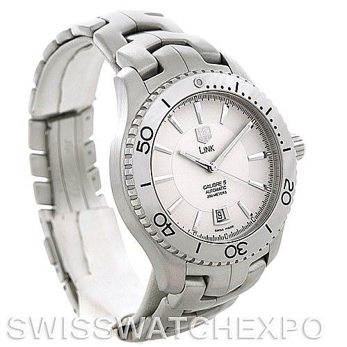 The image shows a Tag Heuer Link WW2110 Men's Stainless Steel Silver Dial WW2110 Men's Stainless Steel Silver Dial watch from an angled front view, displaying the dial, bezel, and part of the bracelet.