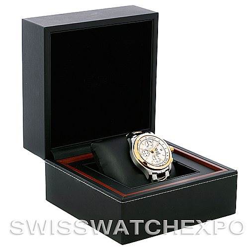 The image shows a Tag Heuer Link CJF2150 Men's Steel and Gold (two tone) Silver Dial CJF2150 Men's Steel and Gold (two tone) Silver Dial model watch displayed in an open black presentation box.
