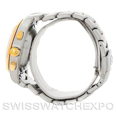 The image shows a side view of the Tag Heuer Link CJF2150 Men's Steel and Gold (two tone) Silver Dial CJF2150 Men's Steel and Gold (two tone) Silver Dial model watch, showcasing the crown, pushers, and part of the bracelet.