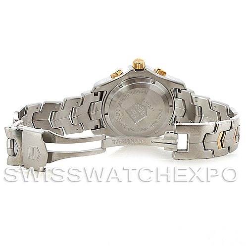 This image shows the back and bracelet of a Tag Heuer Link CJF2150 Men's Steel and Gold (two tone) Silver Dial CJF2150 Men's Steel and Gold (two tone) Silver Dial model watch, highlighting the clasp and case back.