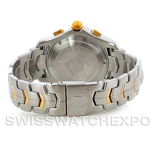 The image shows the back of a Tag Heuer Link CJF2150 Men's Steel and Gold (two tone) Silver Dial CJF2150 Men's Steel and Gold (two tone) Silver Dial model watch, highlighting the clasp and bracelet.