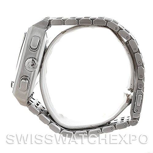 The image shows a side profile of the Tag Heuer Monaco CW2111.BA078 Men's Stainless Steel Black Dial CW2111.BA078 Men's Stainless Steel Black Dial watch, focusing on the case and bracelet.