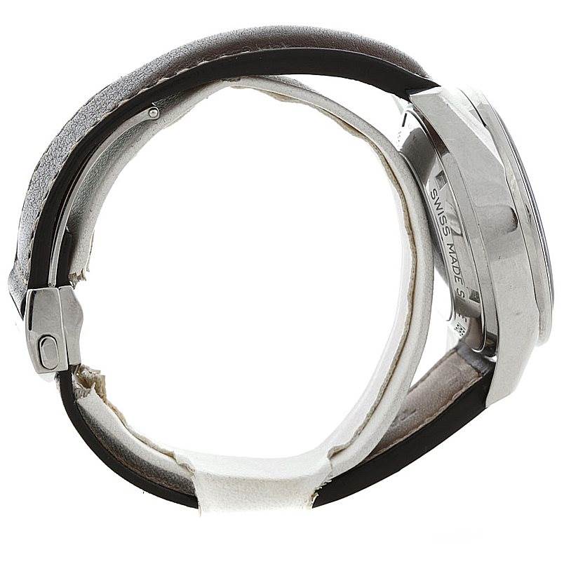 The image shows the side profile of a Tag Heuer Carrera CV2013 Men's Stainless Steel Brown Dial CV2013 Men's Stainless Steel Brown Dial model watch, focusing on the case and strap.