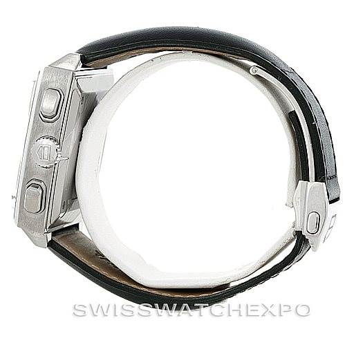 The image shows a side view of the Tag Heuer Monaco CW2111 Men's Stainless Steel Black Dial CW2111 Men's Stainless Steel Black Dial watch, highlighting its case, crown, and chronograph pushers.