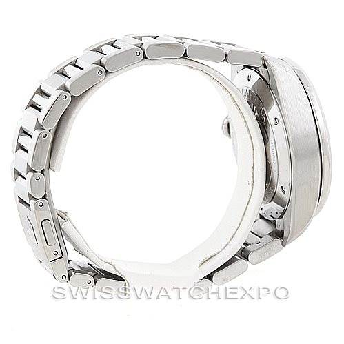 This image shows a side view of the Tag Heuer Carrera CAV511B Men
s Stainless Steel Silver Dial CAV511B Men
s Stainless Steel Silver Dial watch, highlighting the metallic strap and case.