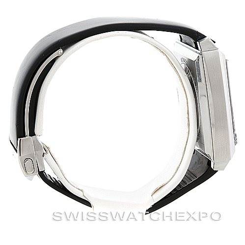 The image shows a side view of the Tag Heuer Monaco WW2110 Men
s Stainless Steel Black Dial WW2110 Men
s Stainless Steel Black Dial watch, highlighting the case, strap, and clasp.