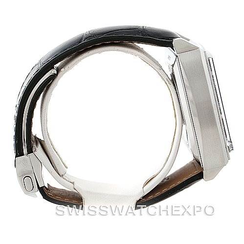 The image shows a side view of a Tag Heuer Monaco CAW2110 Men's Stainless Steel Black Dial CAW2110 Men's Stainless Steel Black Dial watch, highlighting the case, crown, and a partial view of the strap.