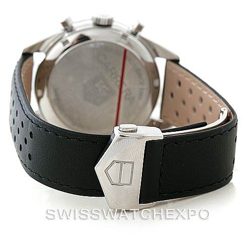 The image shows the back view of a Classic model Tag Heuer watch, highlighting the strap, buckle, and case back.