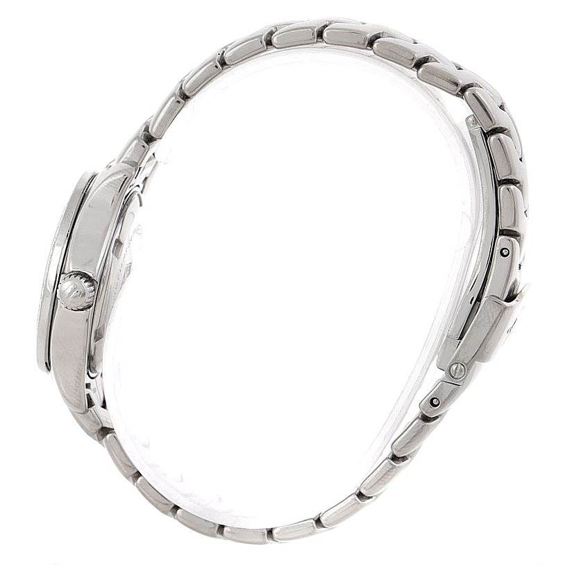 This image shows a side profile view of the Tag Heuer Link WJF131A Women's Stainless Steel Black Dial WJF131A Women's Stainless Steel Black Dial watch, highlighting its crown and wristband.