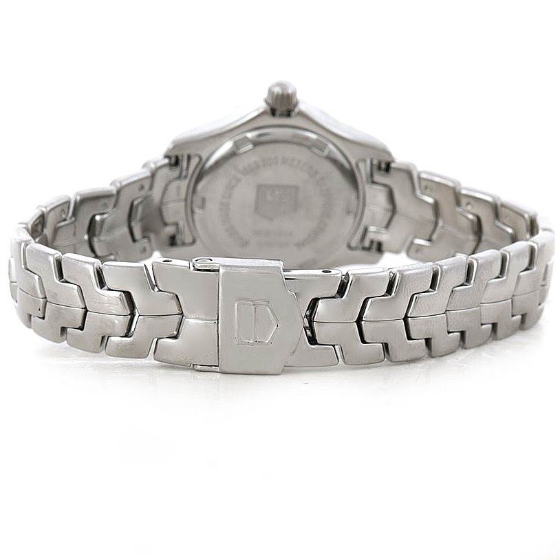 The image shows the back and metal bracelet of a Tag Heuer Link WJF131A Women's Stainless Steel Black Dial WJF131A Women's Stainless Steel Black Dial model watch.