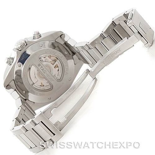 The image shows the back and the clasp of a Tag Heuer Carrera CAV511B Men's Stainless Steel Silver Dial CAV511B Men's Stainless Steel Silver Dial watch at an angled view.