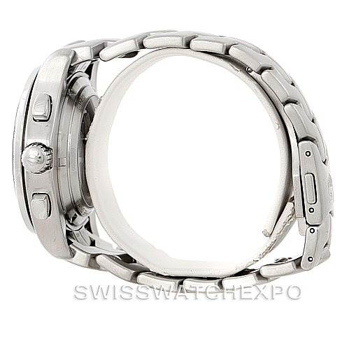 This image shows a side profile of the Tag Heuer Link CJF2110 Men
s Stainless Steel Black Dial CJF2110 Men
s Stainless Steel Black Dial watch, highlighting its case, crown, and bracelet.