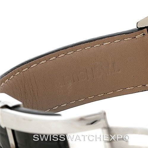 This image shows a close-up of the leather strap and clasp of the Tag Heuer Carrera CAS2110 Men's Stainless Steel Black Dial CAS2110 Men's Stainless Steel Black Dial watch.