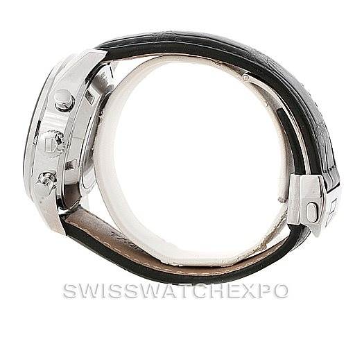 The image shows a side view of the Tag Heuer Carrera CAS2110 Men's Stainless Steel Black Dial CAS2110 Men's Stainless Steel Black Dial model watch, highlighting the case, crown, pushers, and strap.