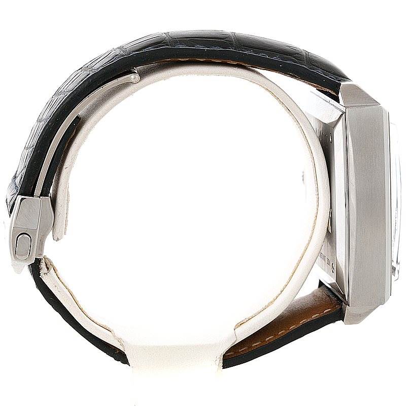 The image shows a Tag Heuer Monaco CW2113 Men
s Stainless Steel Blue Dial CW2113 Men
s Stainless Steel Blue Dial watch in a side profile, highlighting the case, strap, and clasp.