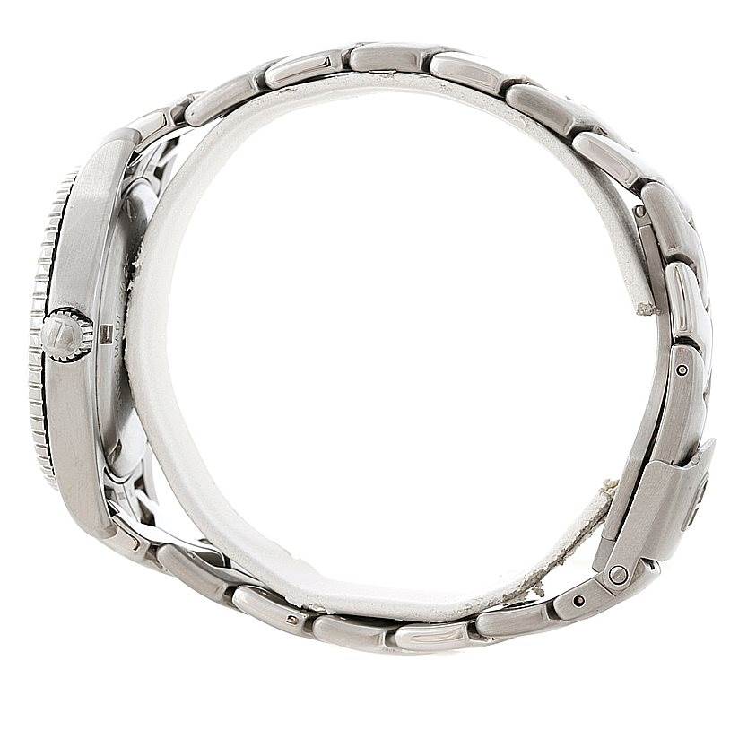 This side view of the Tag Heuer Link WJ1117 Men's Stainless Steel  WJ1117 Men's Stainless Steel  model watch shows the bracelet, clasp, and crown.