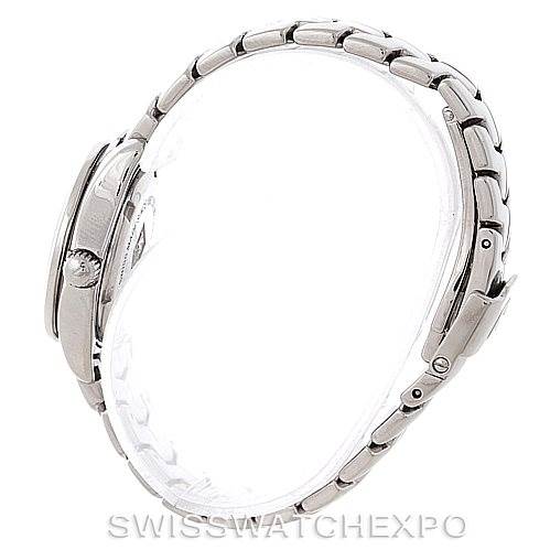 Side view of a Tag Heuer Link WJF1310 Women's Stainless Steel Mother of Pearl Dial WJF1310 Women's Stainless Steel Mother of Pearl Dial model watch, showcasing the crown, case, and bracelet.