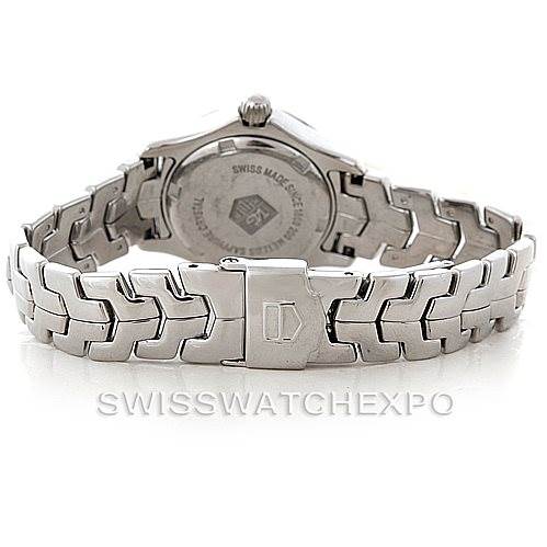 This image shows the back and clasp of a Tag Heuer Link WJF1310 Women's Stainless Steel Mother of Pearl Dial WJF1310 Women's Stainless Steel Mother of Pearl Dial model watch, highlighting the bracelet and case back.