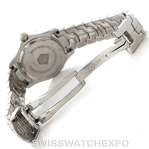 The image shows the back view of the Tag Heuer Link WJF1310 Women's Stainless Steel Mother of Pearl Dial WJF1310 Women's Stainless Steel Mother of Pearl Dial model watch, focusing on the bracelet and clasp.
