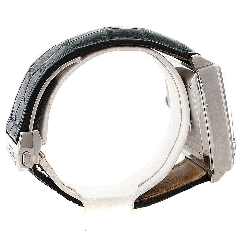 This image shows a side view of the Tag Heuer Monaco CW2113 Men's Stainless Steel Blue Dial CW2113 Men's Stainless Steel Blue Dial watch, highlighting its strap and clasp.