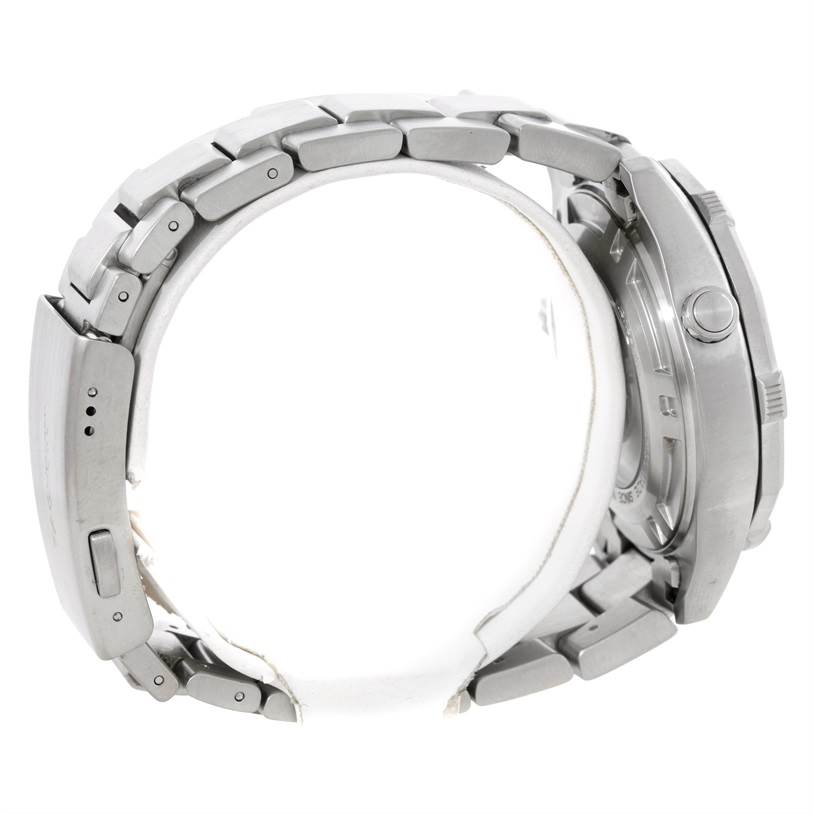 The image shows a side view of a Tag Heuer Aquaracer WAJ2111 Men's Stainless Steel Grey Dial WAJ2111 Men's Stainless Steel Grey Dial watch, highlighting the bracelet, clasp, and side case.