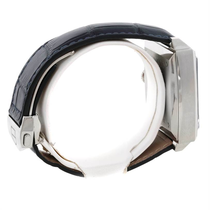 The image shows a side view of a Tag Heuer Monaco CW2113 Men
s Stainless Steel Blue Dial CW2113 Men
s Stainless Steel Blue Dial watch, focusing on its strap and partially visible clasp.